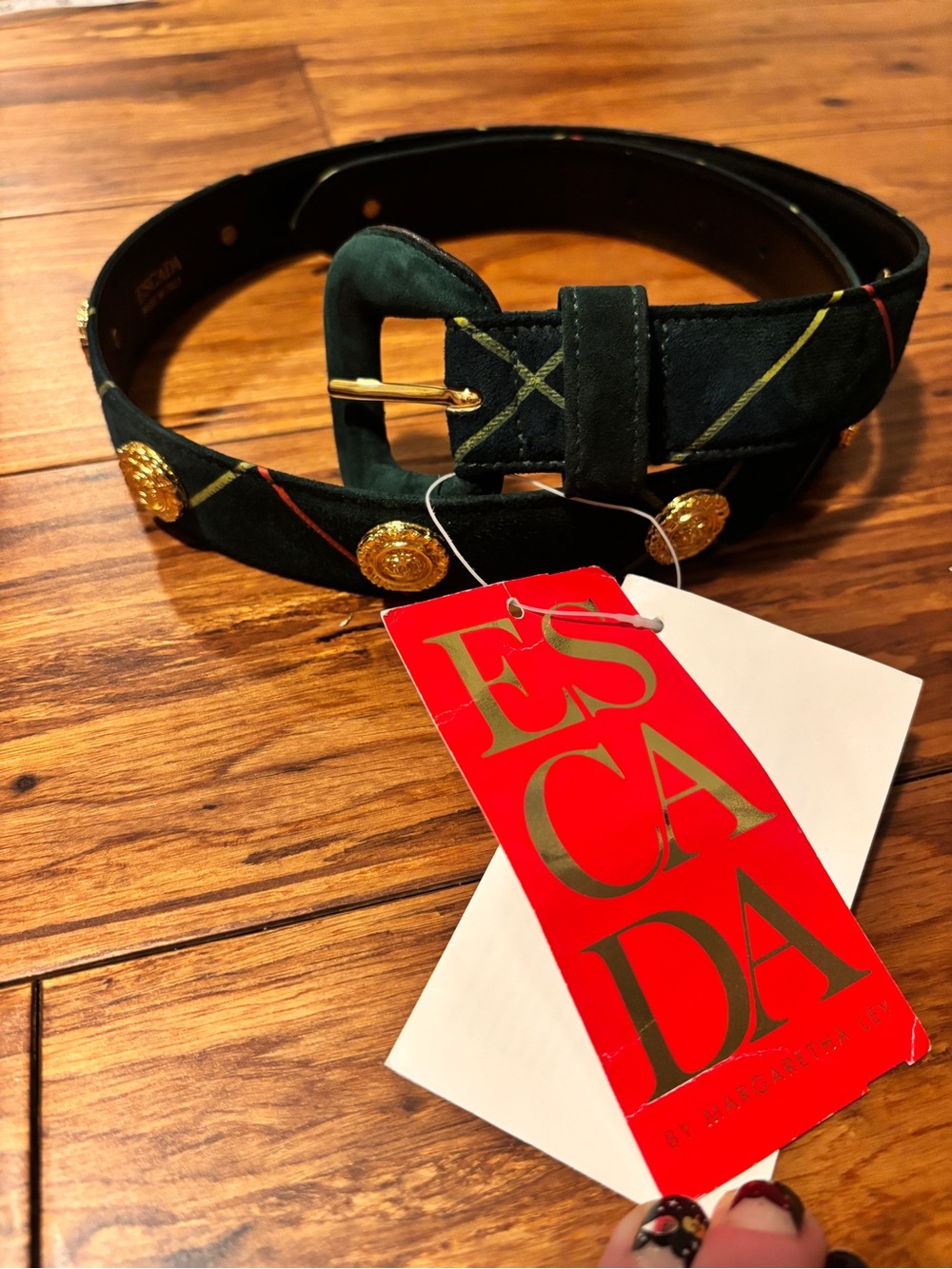 NWT Escada Vintage Green Suede Guertel Belt with Gold Medallions